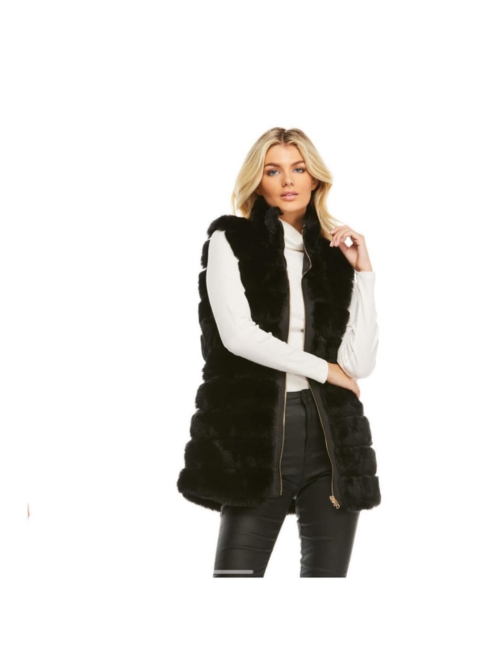 Donna Salyers black faux mink reversible vest